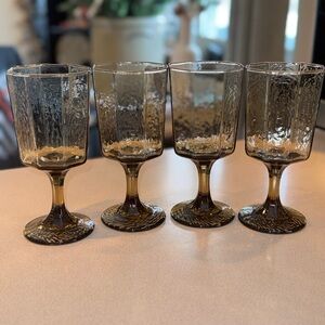 Vintage Libbey Facets Tawny Brown Stemmed Goblets-Set of 4